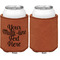 Multiline Text Cognac Leatherette Can Sleeve - Single Sided Front and Back