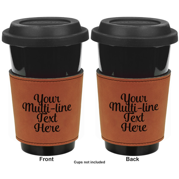 Multiline Text Cognac Leatherette Mug Sleeve - Double Sided Apvl
