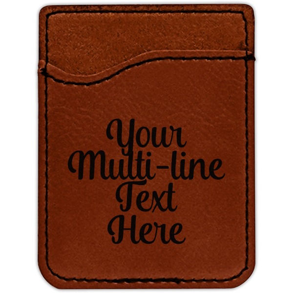 Multiline Text Cognac Leatherette Phone Wallet close up