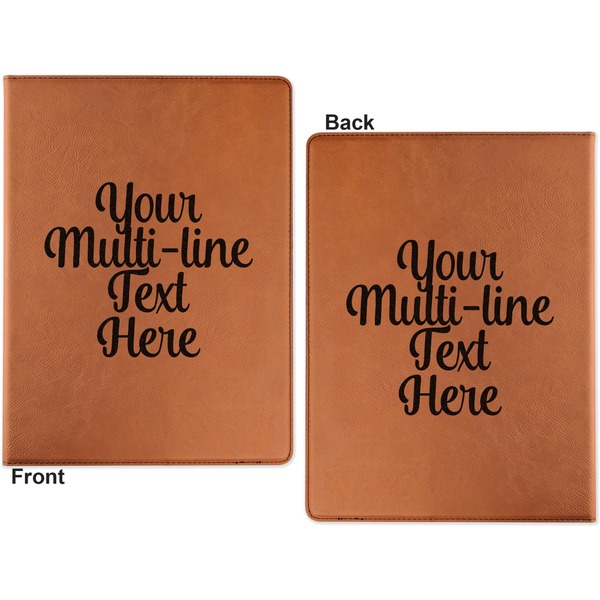 Multiline Text Cognac Leatherette Portfolios with Notepad - Large - Double Sided - Apvl