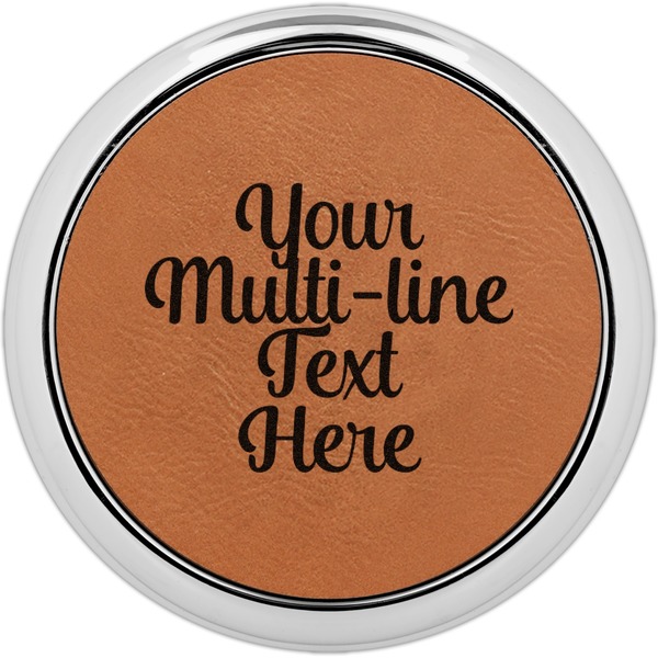 Custom Multiline Text Leatherette Round Coaster w/ Silver Edge (Personalized)