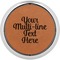 Multiline Text Cognac Leatherette Round Coasters w/ Silver Edge - Single
