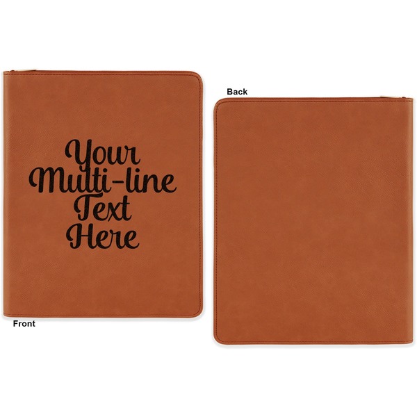 Multiline Text Cognac Leatherette Zipper Portfolios with Notepad - Single Sided - Apvl