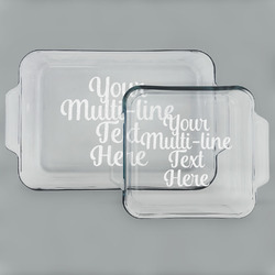 Multiline Text Glass Baking & Cake Dish Set - 13in x 9in & 8in x 8in (Personalized)