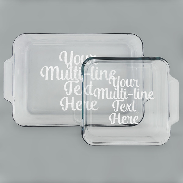 Custom Multiline Text Glass Baking & Cake Dish Set - 13in x 9in & 8in x 8in (Personalized)