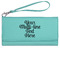 Multiline Text Ladies Wallet - Leather - Teal - Front View