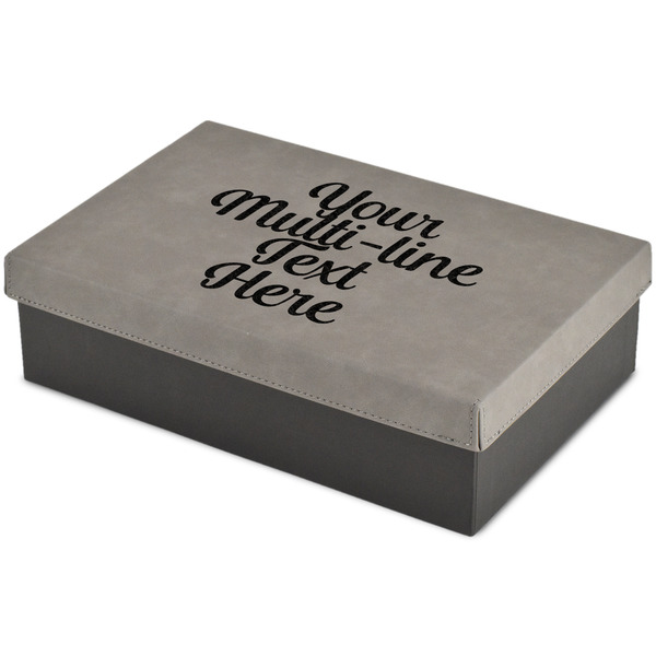Custom Multiline Text Gift Box w/ Engraved Leather Lid - Large (Personalized)