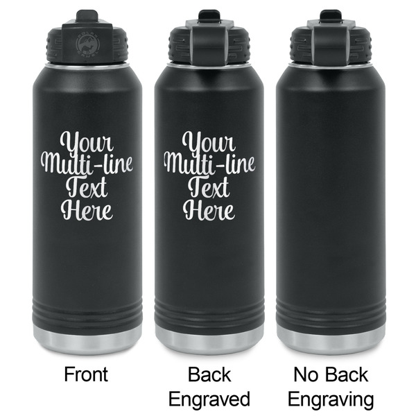 Multiline Text Laser Engraved Water Bottles - 2 Styles - Front & Back View