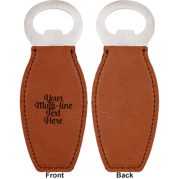 Multiline Text Leather Bar Bottle Opener - Front and Back (single sided)