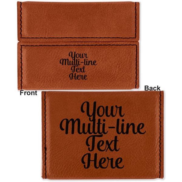 Multiline Text Leather Business Card Holder - Front Back