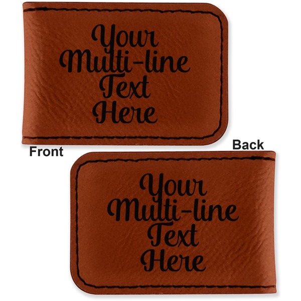 Multiline Text Leatherette Magnetic Money Clip - Front and Back