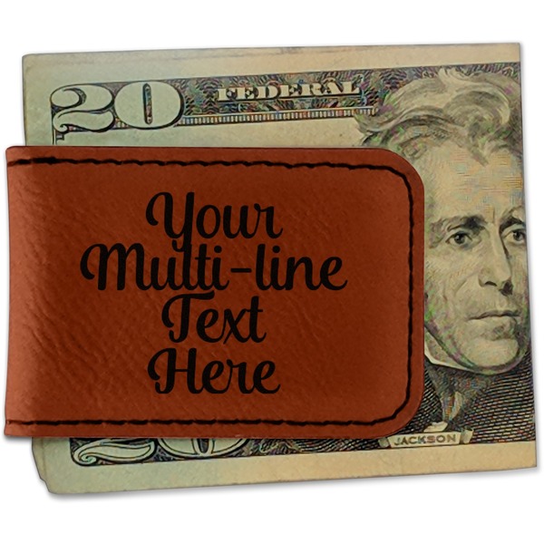 Custom Multiline Text Leatherette Magnetic Money Clip - Double-Sided (Personalized)