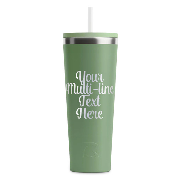 Custom Multiline Text RTIC Everyday Tumbler with Straw - 28oz - Light Green - Single-Sided (Personalized)