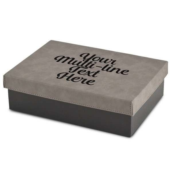 Custom Multiline Text Gift Box w/ Engraved Leather Lid - Medium (Personalized)