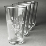 Multiline Text Pint Glasses - Laser Engraved - Set of 4 (Personalized)
