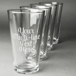 Multiline Text Pint Glasses - Laser Engraved - Set of 4 (Personalized)