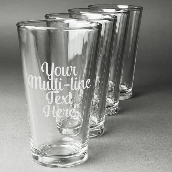 Custom Multiline Text Pint Glasses - Laser Engraved - Set of 4 (Personalized)