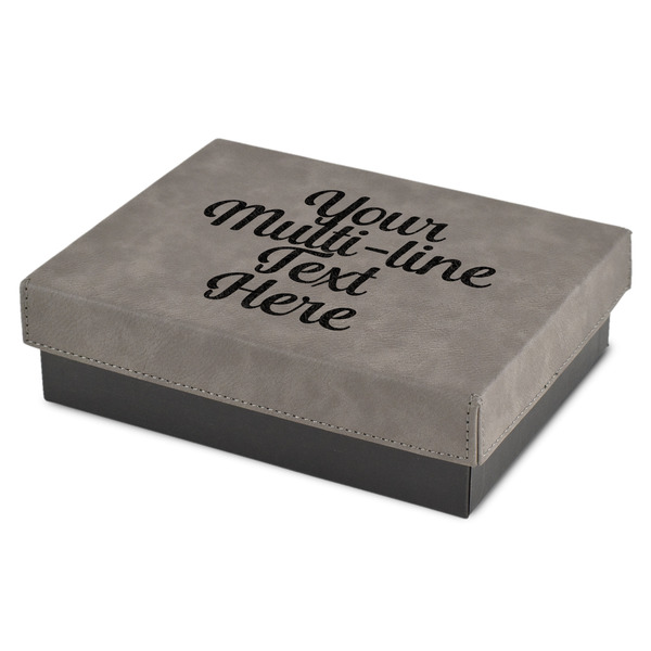 Custom Multiline Text Gift Box w/ Engraved Leather Lid - Small (Personalized)
