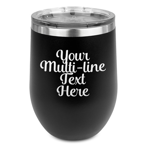 Custom Multiline Text Stemless Stainless Steel Wine Tumbler - Black - Double-Sided (Personalized)