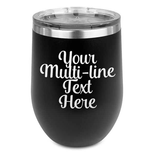 Custom Multiline Text Stemless Stainless Steel Wine Tumbler - Black - Single-Sided (Personalized)