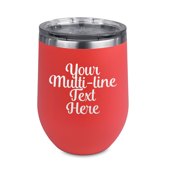 Custom Multiline Text Stemless Stainless Steel Wine Tumbler - Coral - Double-Sided (Personalized)