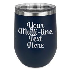 Multiline Text Stemless Stainless Steel Wine Tumbler - Navy - Double-Sided (Personalized)
