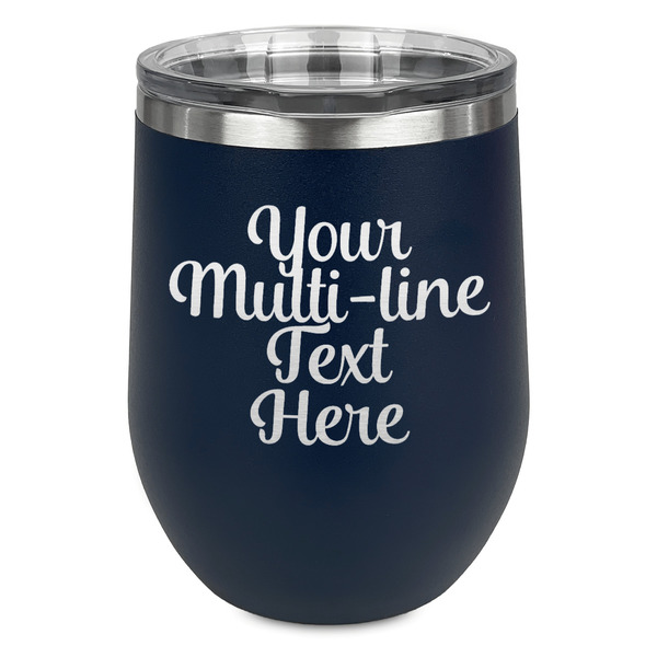 Custom Multiline Text Stemless Stainless Steel Wine Tumbler - Navy - Double-Sided (Personalized)