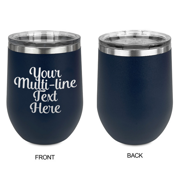 Multiline Text Stainless Wine Tumblers - Navy - Single Sided - Approval
