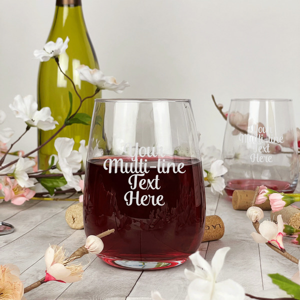 Multiline Text Stemless Wine Glass - In Context