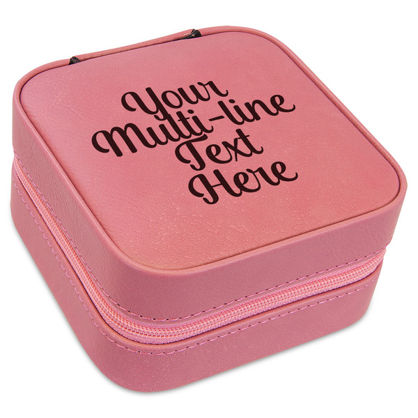 Custom Multiline Text Travel Jewelry Boxes - Pink Leather (Personalized)