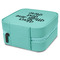 Multiline Text Travel Jewelry Boxes - Leather - Teal - View from Rear