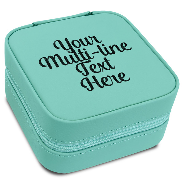 Custom Multiline Text Travel Jewelry Box - Teal Leather (Personalized)