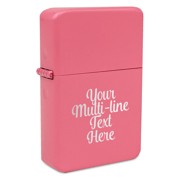 Custom Multiline Text Windproof Lighter - Pink - Single-Sided & Lid Engraved (Personalized)