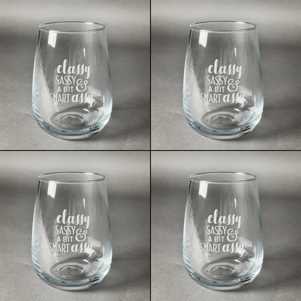 Cool Sayings Set of Four Personalized Stemless Wineglasses (Approval)