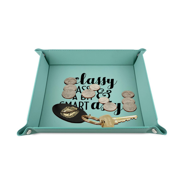 Sassy Quotes 6" x 6" Teal Leatherette Snap Up Tray - STYLED