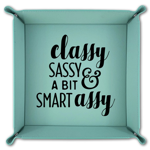 Sassy Quotes 9" x 9" Teal Leatherette Snap Up Tray - FOLDED