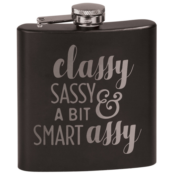 Custom Sassy Quotes Black Flask Set