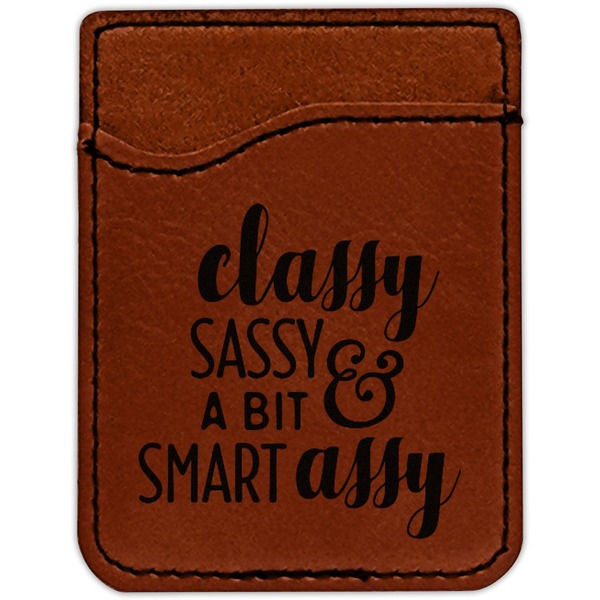 Sassy Quotes Cognac Leatherette Phone Wallet close up