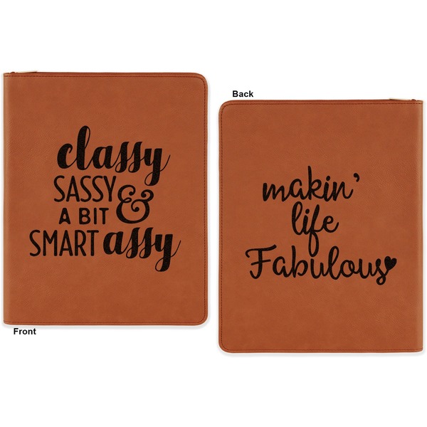 Sassy Quotes Cognac Leatherette Zipper Portfolios with Notepad - Double Sided - Apvl