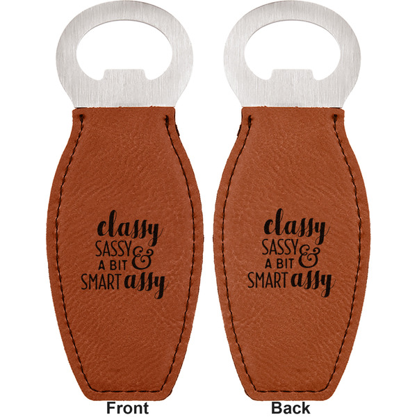 Sassy Quotes Leather Bar Bottle Opener - Front and Back