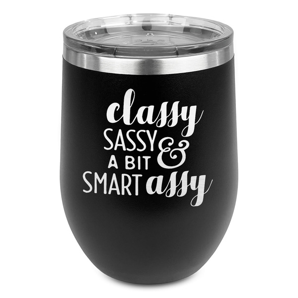 Custom Sassy Quotes Stemless Stainless Steel Wine Tumbler - Black - Double Sided