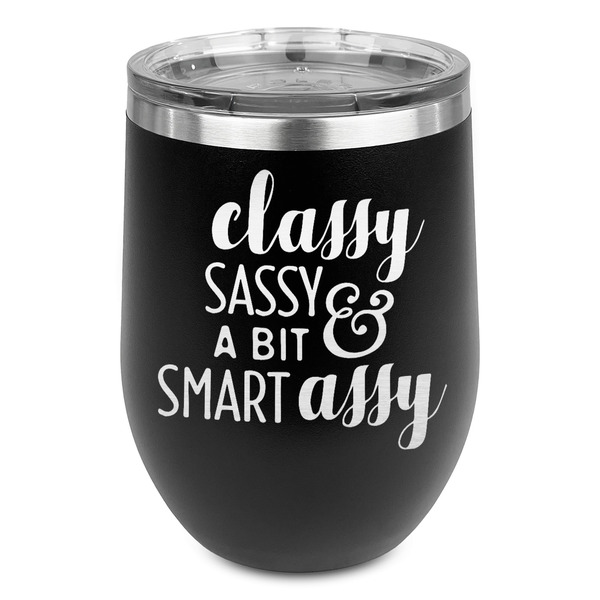 Custom Sassy Quotes Stemless Stainless Steel Wine Tumbler - Black - Single Sided