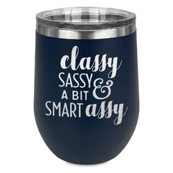 Sassy Quotes Stemless Stainless Steel Wine Tumbler - Navy - Double Sided