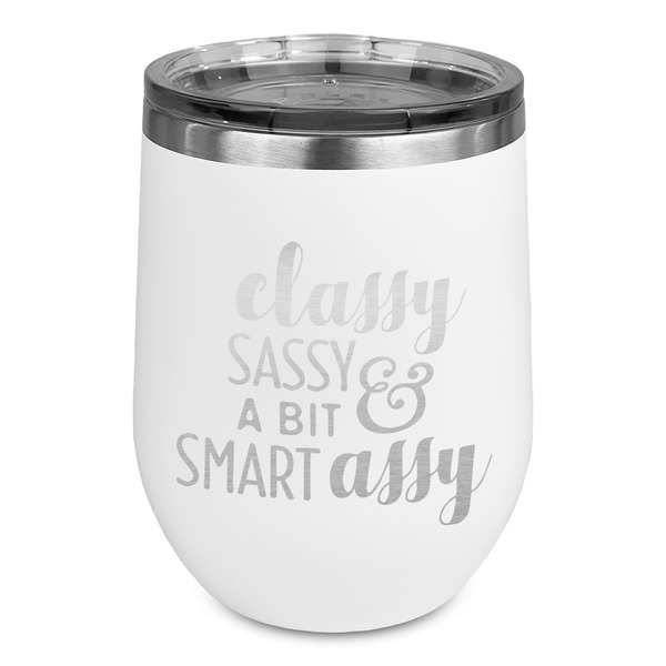 Custom Sassy Quotes Stemless Stainless Steel Wine Tumbler - White - Single Sided
