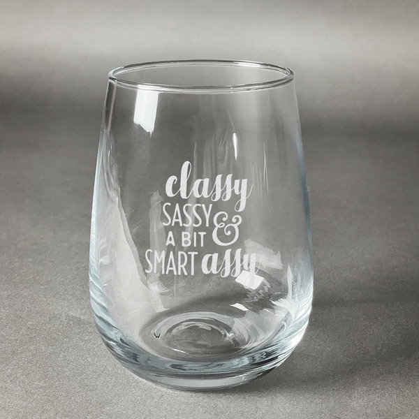 Custom Sassy Quotes Stemless Wine Glass (Single)