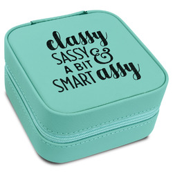 Sassy Quotes Travel Jewelry Box - Teal Leather