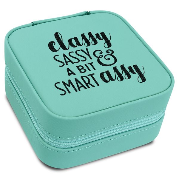 Custom Sassy Quotes Travel Jewelry Box - Teal Leather