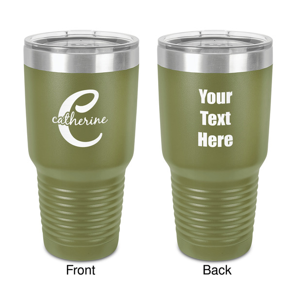 Custom Name & Initial (Girly) 30 oz Stainless Steel Tumbler - Olive - Double-Sided (Personalized)