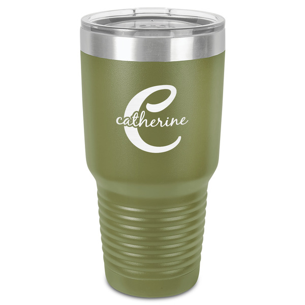 Custom Name & Initial (Girly) 30 oz Stainless Steel Tumbler - Olive - Single-Sided (Personalized)
