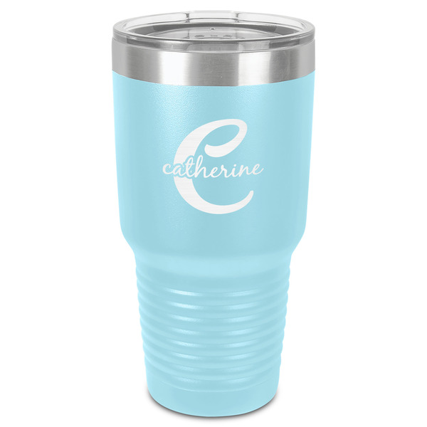 Custom Name & Initial (Girly) 30 oz Stainless Steel Tumbler - Teal - Single-Sided (Personalized)